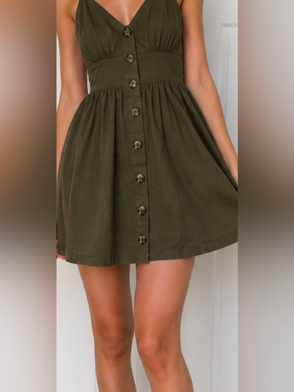 Good Luck Gem Olive Cotton Button Front Sundress Midi Dress Size M